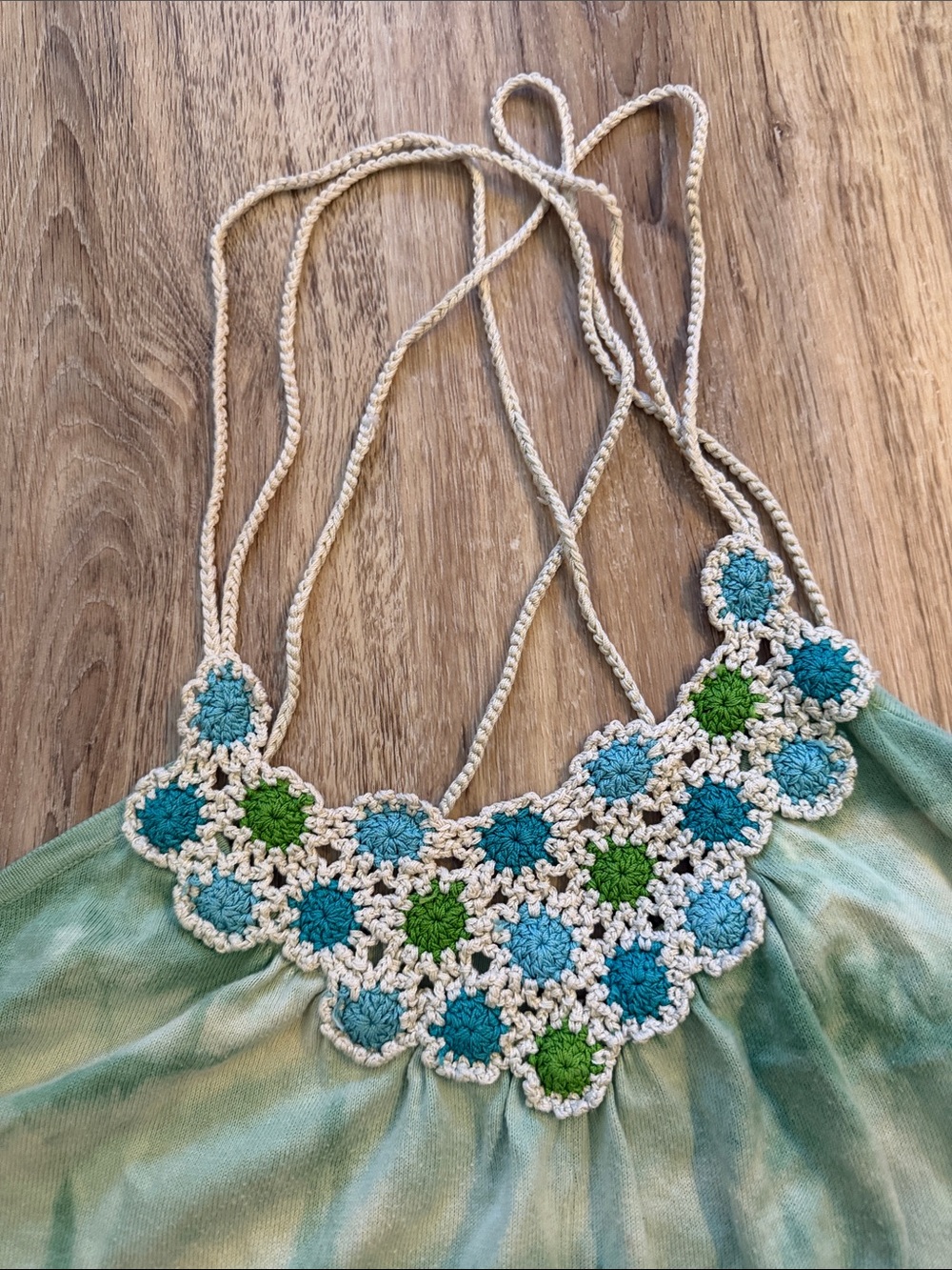 Free People Green Tie-Dye Crochet Halter Tank Top - Picture 2 of 9